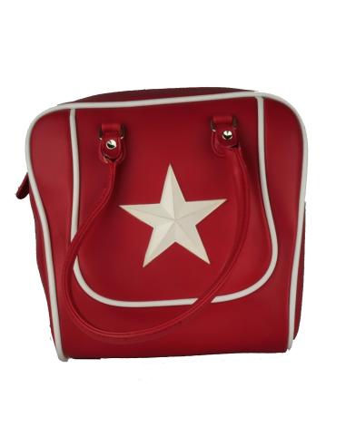 RED LEATHER SIMULATED BAG WITH WHITE STAR
