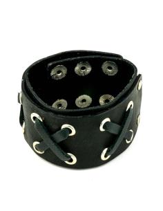PULSEIRA DE COURO XXX PRETO COM GANCHOS 24 CM