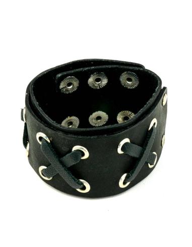 LEATHER BRACELET XXX BLACK WITH HOOKS 24 CM