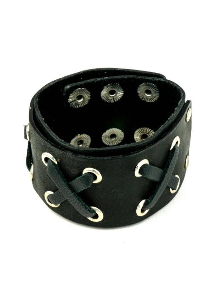 LEATHER BRACELET XXX BLACK WITH HOOKS 24 CM