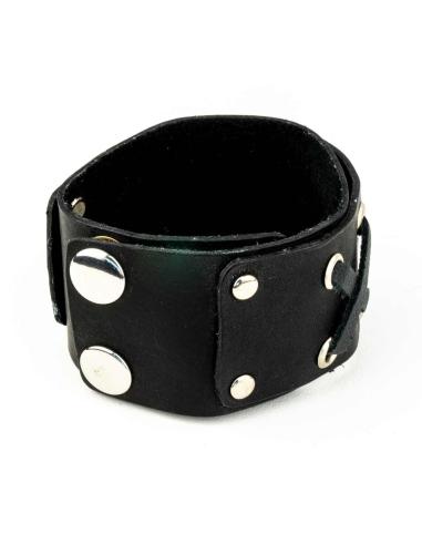 BRACELET EN CUIR XXX NOIR AVEC CROCHETS 24 CM