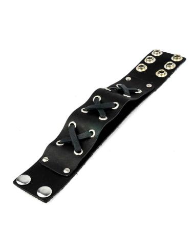 BRACELET EN CUIR XXX NOIR AVEC CROCHETS 24 CM