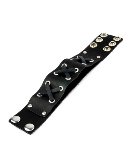 LEATHER BRACELET XXX BLACK WITH HOOKS 24 CM