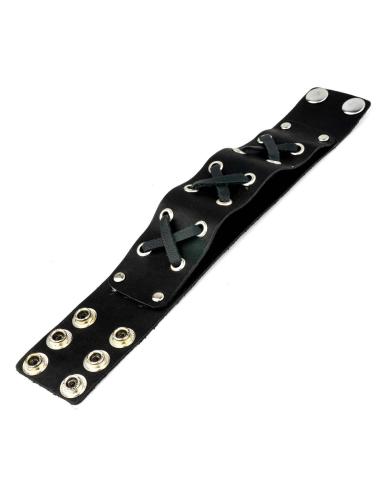 BRACELET EN CUIR XXX NOIR AVEC CROCHETS 24 CM