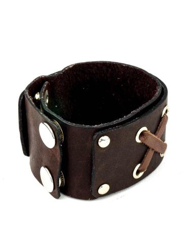 BRACELETE DE COURO XXX CASTANHO COM GANCHOS 24 CM