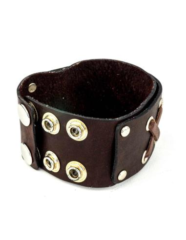 BRACELETE DE COURO XXX CASTANHO COM GANCHOS 24 CM