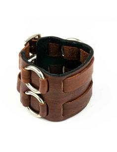 Comprar Pulsera De Cuero Marrón Con Doble Hebilla De 25 Cm. a precio de oferta