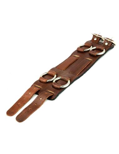 BROWN LEATHER BRACELET WITH DOUBLE BUCKLE OF 25 CM.