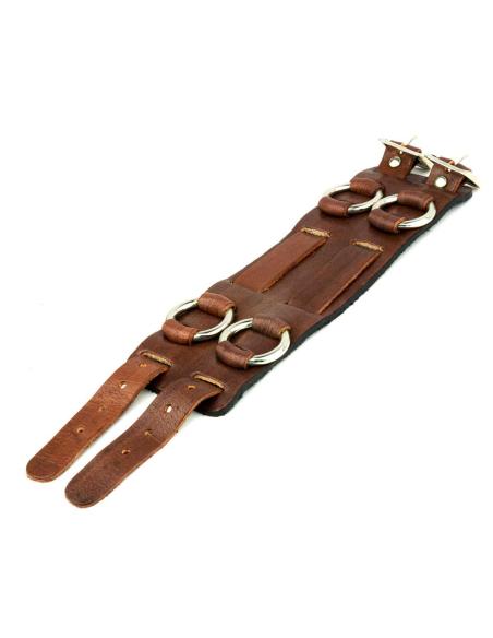 BRACELET EN CUIR BRUN AVEC DOUBLE BOUCLE DE 25 CM.