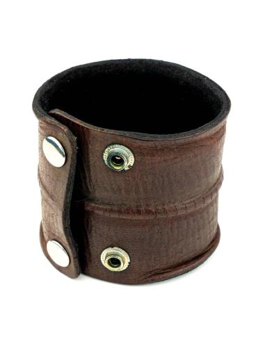 BRACELETE LARGA DE COURO CASTANHO 24 X 7 CM. ESTILO ROMAN