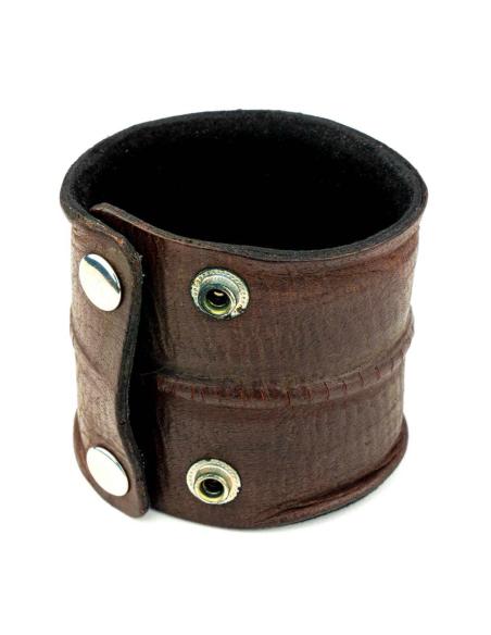 LARGE BRACELET EN CUIR MARRON 24 X 7 CM. STYLE ROMAIN