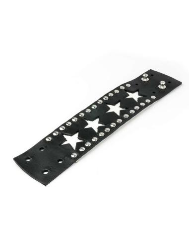 BRACELETE DE COURO COM ESTRELAS BRANCAS 24 CM