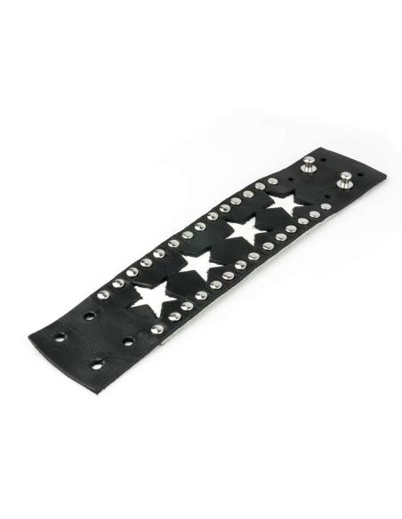 BRACELET EN CUIR AVEC ÉTOILES BLANCHES 24 CM