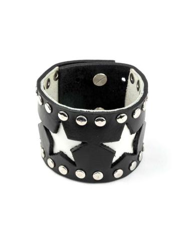 BRACELET EN CUIR AVEC ÉTOILES BLANCHES 24 CM