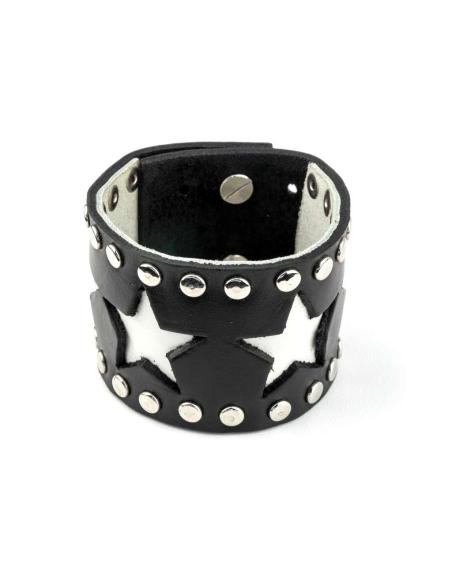 LEATHER BRACELET WITH WHITE STARS 24 CM
