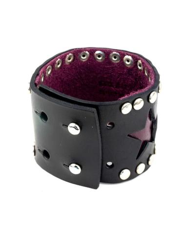 BRACELET EN CUIR AVEC ÉTOILES VIOLETTES 24 CM