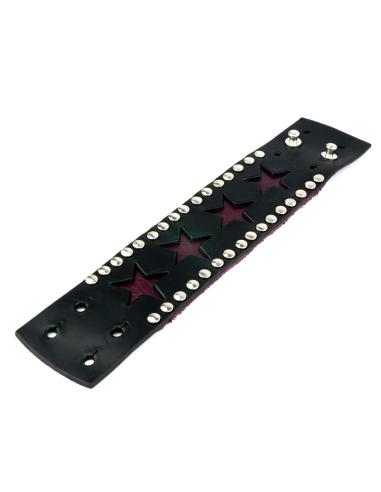 BRACELETE DE COURO COM ESTRELAS ROXAS 24 CM