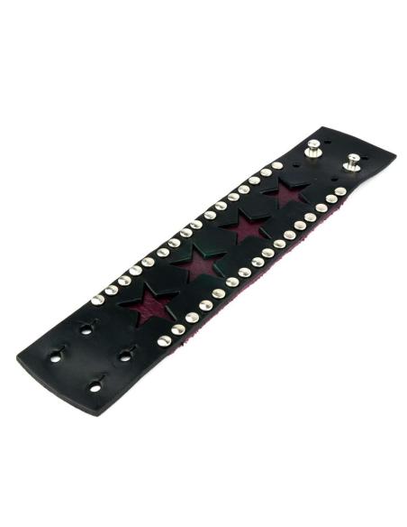 BRACELETE DE COURO COM ESTRELAS ROXAS 24 CM