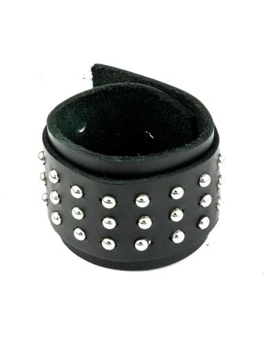 PULSEIRA DE COURO DE 23 CM COM TACHAS REDONDAS