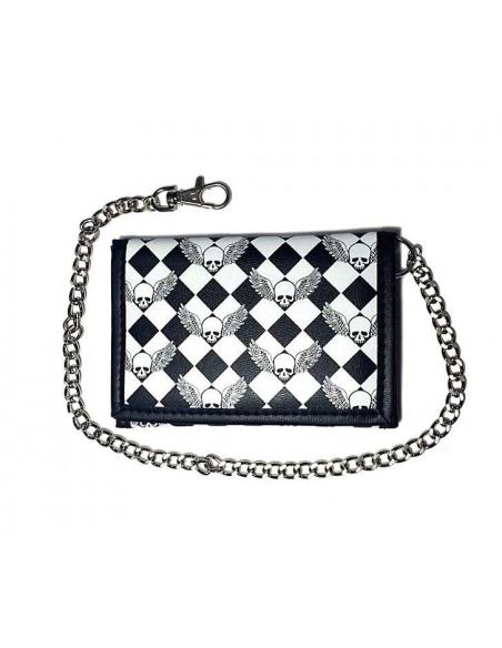 PORTEFEUILLE CHECKERS SKULLS AND WINGS