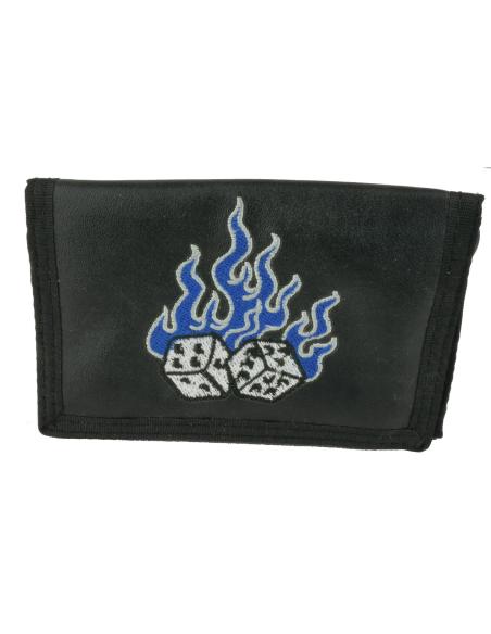 PORTEFEUILLE EN TOILE BRODÉE DÉS FLAMMES BLEUES