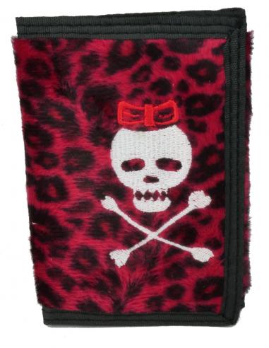 RED LEOPARD WALLET EMBROIDERED WITH SKULL WITH BOW