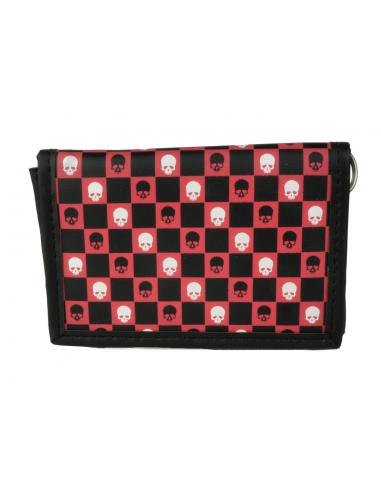 RED AND BLACK CHECKERBOARD WALLET WITH SKULLS
