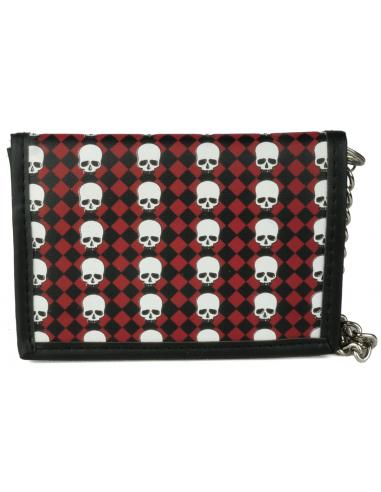 RED AND BLACK RHOMBUS WALLET WITH SKULLS
