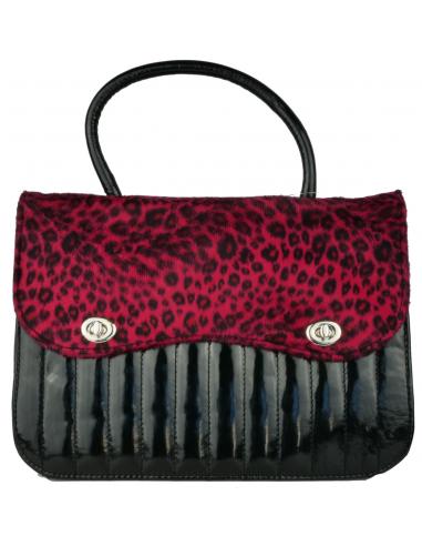 PIN-UP STYLE BAG IN PATENT LEATHER WITH RED LEOPARD-LIKE HAIR