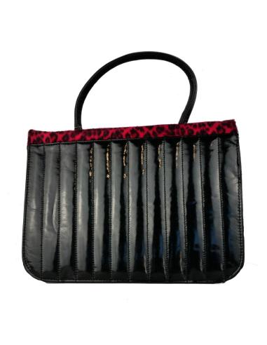 PIN-UP STYLE BAG IN PATENT LEATHER WITH RED LEOPARD-LIKE HAIR