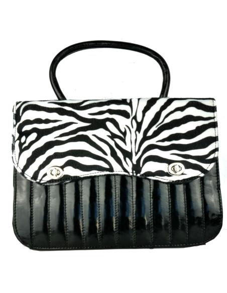 Comprar Bolso Estilo Pin-Up De Charol Negro Con Pelo Tipo Zebra a precio de oferta