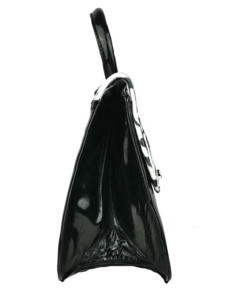 BOLSA ESTILO PIN-UP EM COURO PRETO COM PELE DE ZEBRA