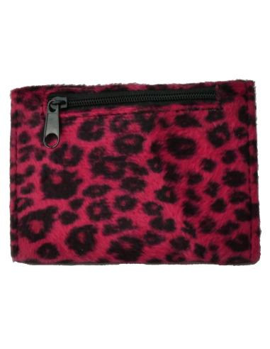 CARTEIRA DE LONA COM CABELO DE LEOPARDO FÚCSIA