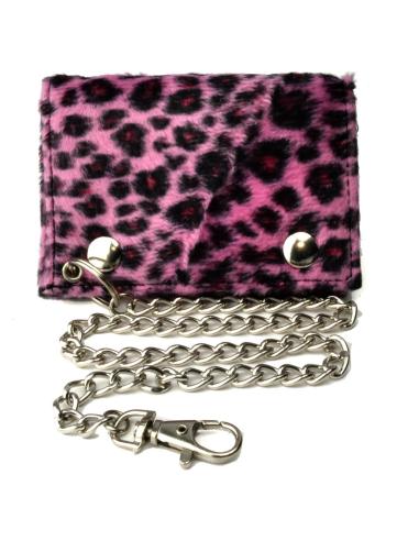 CARTEIRA DE LONA COM CABELO DE LEOPARDO ROSA