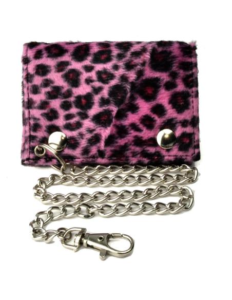 CARTEIRA DE LONA COM CABELO DE LEOPARDO ROSA