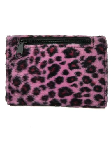 CARTEIRA DE LONA COM CABELO DE LEOPARDO ROSA