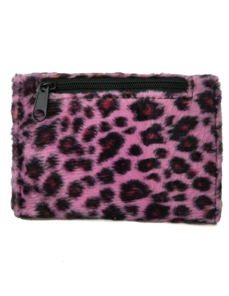 CARTEIRA DE LONA COM CABELO DE LEOPARDO ROSA