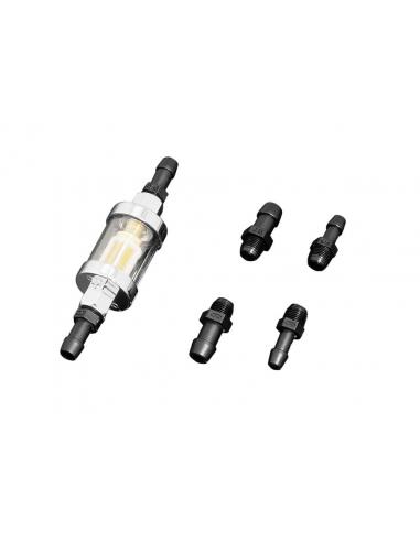 CLEAR AND CHROME FUEL FILTER WITH ADAPTERS