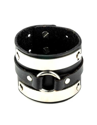 BRACELET EN CUIR NOIR AVEC DÉTAILS CHROMÉS