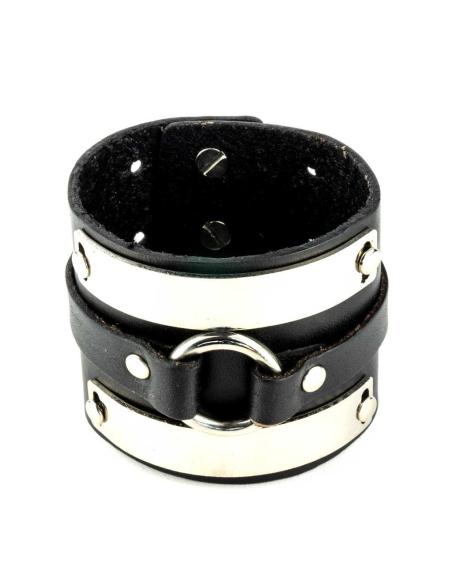 BRACELET EN CUIR NOIR AVEC DÉTAILS CHROMÉS