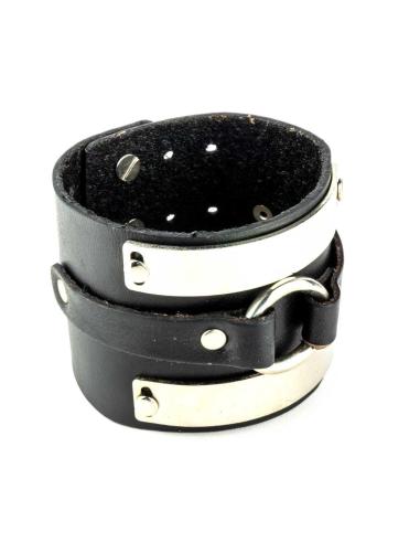 BLACK LEATHER BRACELET WITH CHROME ACCENTS