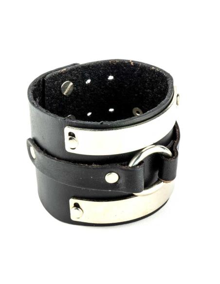 BRACELET EN CUIR NOIR AVEC DÉTAILS CHROMÉS