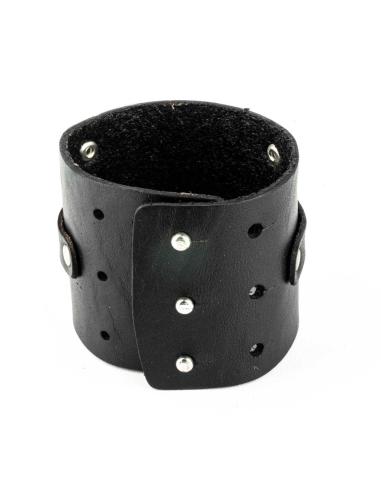 BLACK LEATHER BRACELET WITH CHROME ACCENTS