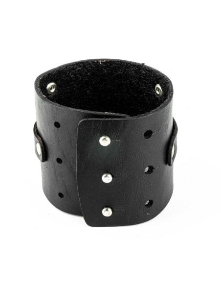 BLACK LEATHER BRACELET WITH CHROME ACCENTS