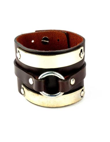 BRACELET EN CUIR BRUN AVEC DÉTAILS CHROMÉS