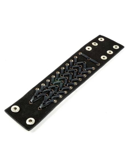 BLACK ZIG-ZAG BRACELET IN BRAIDED LEATHER WITH PRESS STUDS