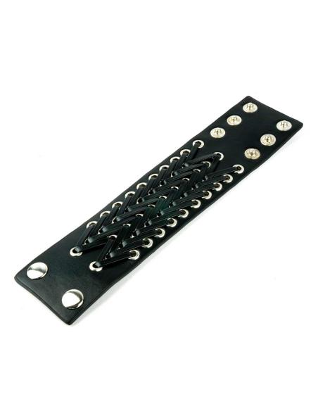 BLACK ZIG-ZAG BRACELET IN BRAIDED LEATHER WITH PRESS STUDS