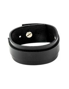 PULSEIRA DE COURO PRETO COM BANDA DECORATIVA