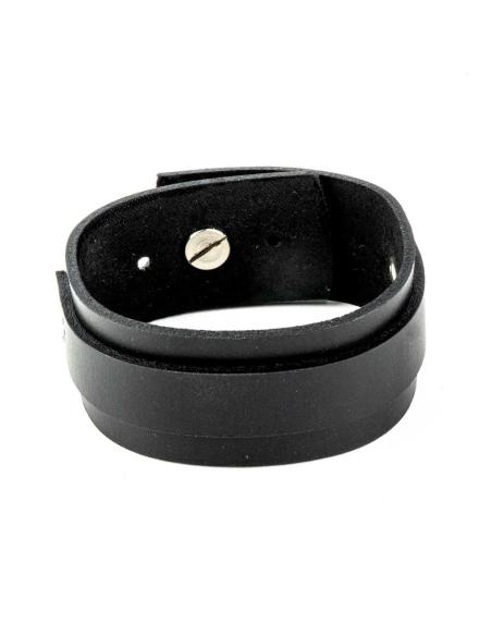 BLACK LEATHER BRACELET WITH DECORATIVE STRAP