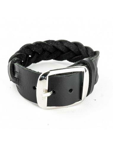 BRAIDED LEATHER BRACELET WITH BUCKLE CLOSURE